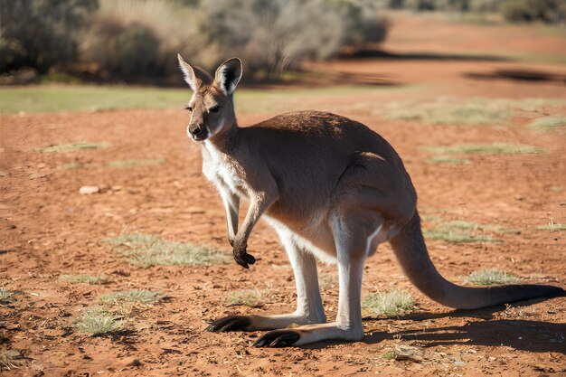 Foto l'iconico canguro rosso che vaga liberamente nel pittoresco outback australiano