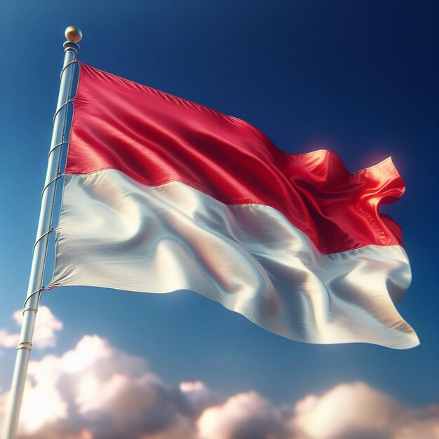 인도네시아의 상징적인 빨간색과 색 국기가 애국적인 영광의 순간에 전시되었습니다.
