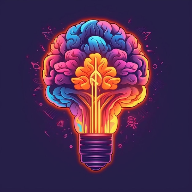 Photo iconic symbol of a light bulb glowing with the brilliance of a human brain