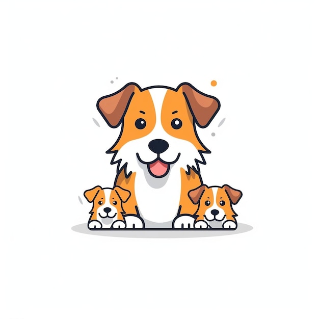 Iconic Vector Illustration of Cute Dog with Puppies Generative AI