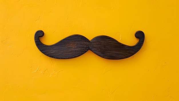 Iconic Wooden Mustache on a Vibrant Yellow Background