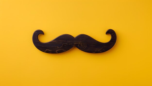 Photo iconic wooden mustache on a vibrant yellow background