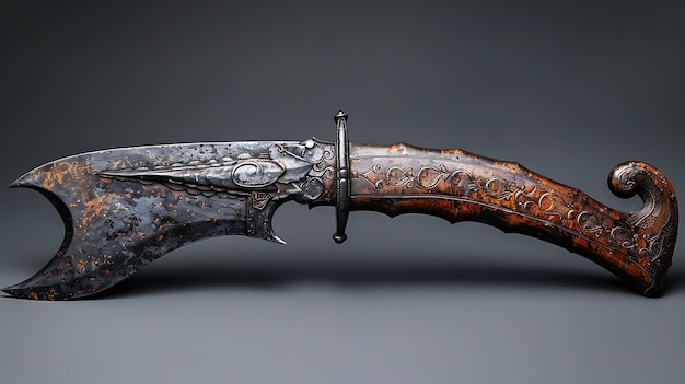 Foto iconische dolk traditioneel wapen met houtsnijwerk