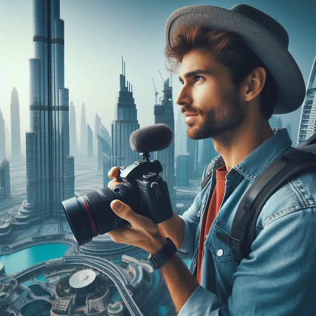 iconische mannelijke contentmaker bij Burj Khalifa die adembenemende beelden en cultuur deelt