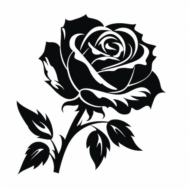 Iconografie sjabloon met zwarte roos op witte achtergrond