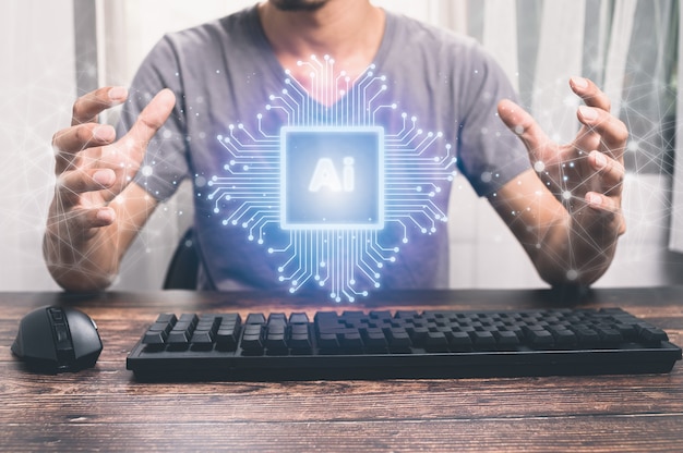 icons, electronic chips and ai symbols illustration