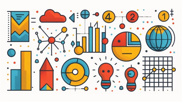 Photo icons set for charts and graphs with linear connections mixed chart and scatter bubbles thick line contour symbols editable strokes