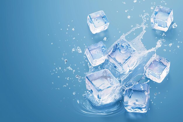 Icy cascade Water splashing on a cluster of pristine ice cubes