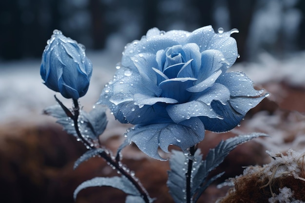 Icy Frozen blue flower Macro nature Generate Ai