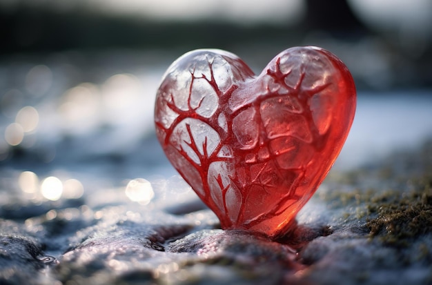 Icy heart melting on a stone