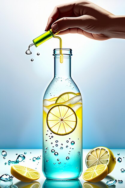 Icy lemon juice drink in glass cup advertising water drop splash special effect design wallpaper