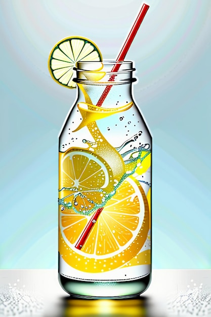 Icy lemon juice drink in glass cup advertising water drop splash special effect design wallpaper