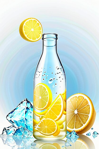 Icy lemon juice drink in glass cup advertising water drop splash special effect design wallpaper