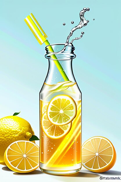 Icy lemon juice drink in glass cup advertising water drop splash special effect design wallpaper