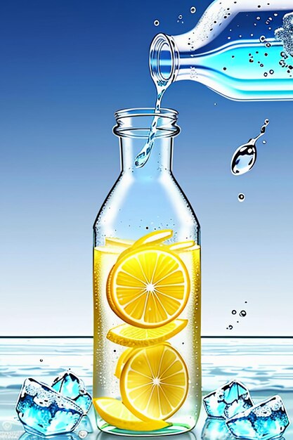 Photo icy lemon juice drink in glass cup advertising water drop splash special effect design wallpaper