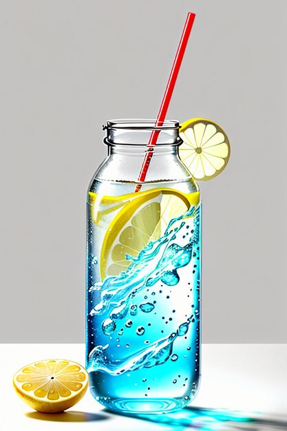 Icy lemon juice drink in glass cup advertising water drop splash special effect design wallpaper