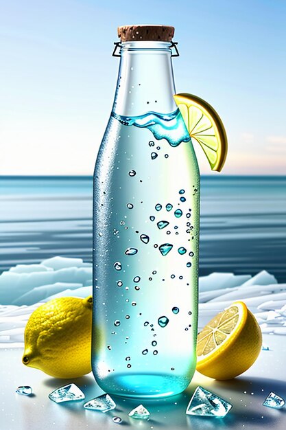 Icy lemon juice drink in glass cup advertising water drop splash special effect design wallpaper