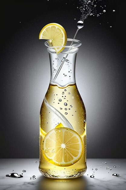 Icy lemon juice drink in glass cup advertising water drop splash special effect design wallpaper