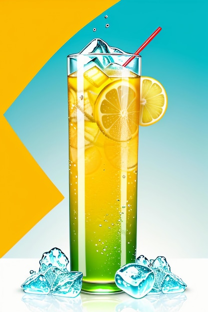 Icy lemon juice drink in glass cup advertising water drop splash special effect design wallpaper