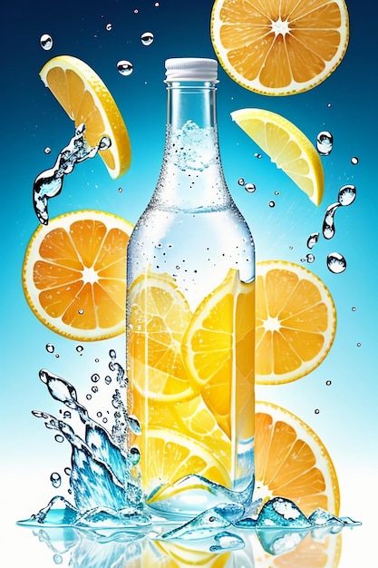 Icy lemon juice drink in glass cup advertising water drop splash special effect design wallpaper