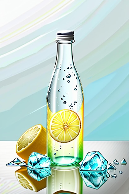 Icy lemon juice drink in glass cup advertising water drop splash special effect design wallpaper