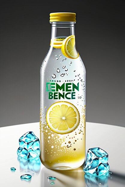 Photo icy lemon juice drink in glass cup advertising water drop splash special effect design wallpaper