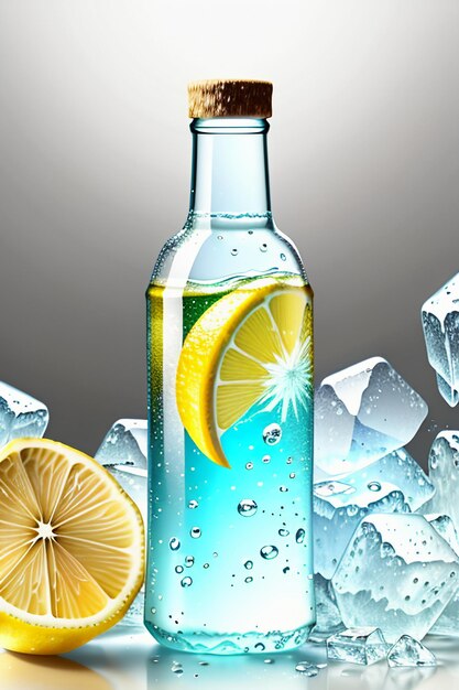 Icy lemon juice drink in glass cup advertising water drop splash special effect design wallpaper