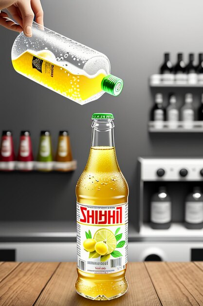 Photo icy lemon juice drink in glass cup advertising water drop splash special effect design wallpaper