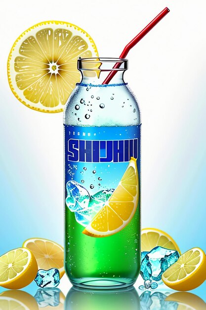 Icy lemon juice drink in glass cup advertising water drop splash special effect design wallpaper