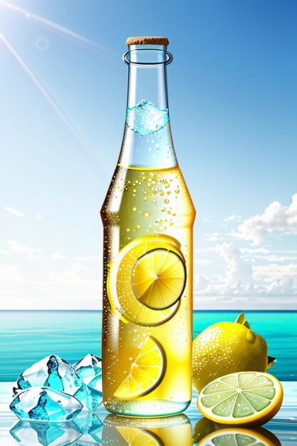 Icy lemon juice drink in glass cup advertising water drop splash special effect design wallpaper