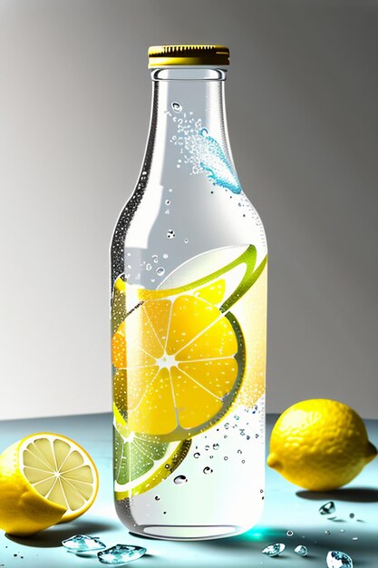 Icy lemon juice drink in glass cup advertising water drop splash special effect design wallpaper