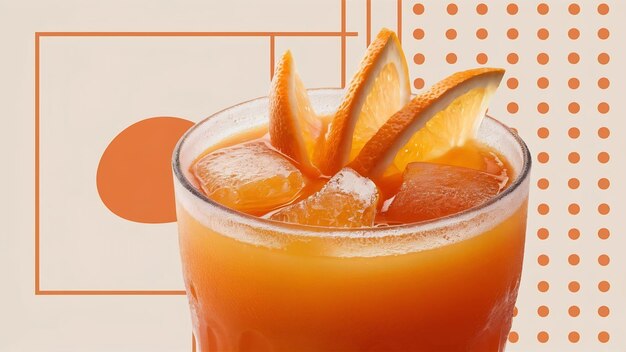 Photo icy orange juce in a glass cup with orange slices