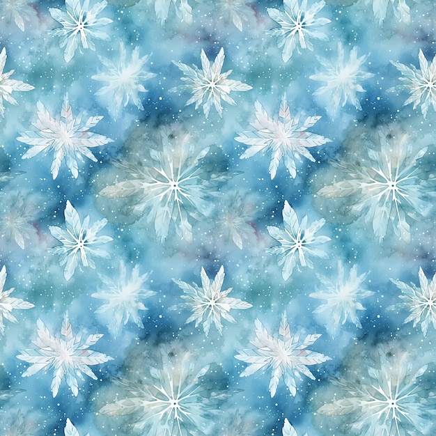 Icy Watercolor Snowflakes Seamless Pattern