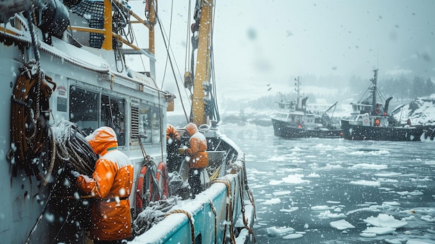 Icy Waters Trawling Snowfall and Sea Harvest