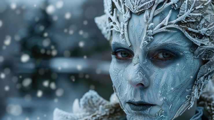 Photo icy winter portrait of a mysterious woman