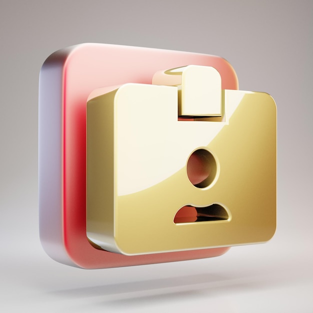 ID Card icon. Golden ID Card symbol on red matte gold plate. 3D rendered Social Media Icon.