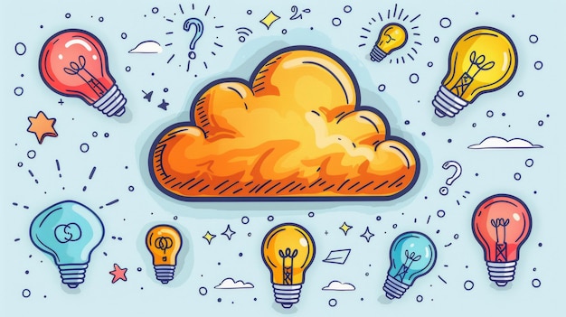 Idea Cloud and Lightbulbs Concept Illustration