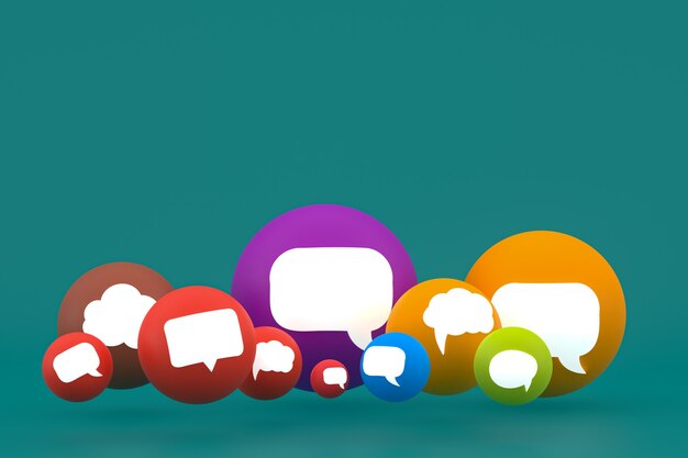 Idea comment or think reactions emoji 3d render, social media balloon symbol with comment icons pattern background