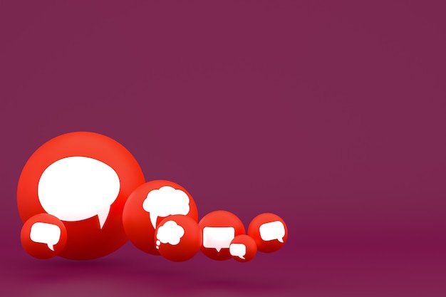 Idea comment or think reactions emoji 3d render, social media balloon symbol with comment icons pattern background