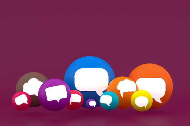 Photo idea comment or think reactions emoji 3d render,social media balloon symbol with comment icons pattern background