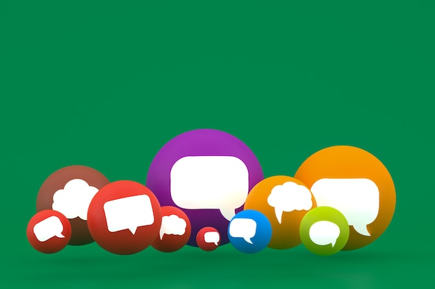 Idea comment or think reactions emoji 3d render,social media balloon symbol with comment icons pattern background