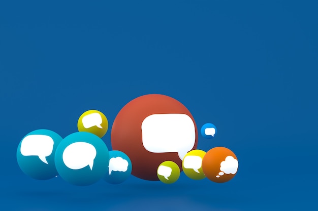 Idea comment or think reactions emoji 3d render,social media balloon symbol with comment icons pattern background