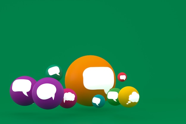 Idea comment or think reactions emoji 3d render,social media balloon symbol with comment icons pattern background