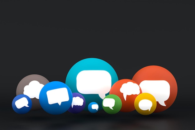 Idea comment or think reactions emoji 3d render,social media balloon symbol with comment icons pattern background