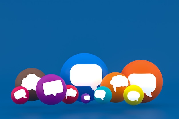 Photo idea comment or think reactions emoji 3d render,social media balloon symbol with comment icons pattern