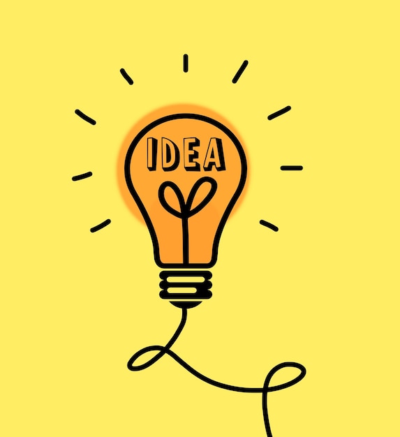 Idea concept Creative illustration of light bulb on yellow background