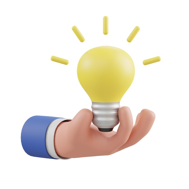 Photo idea concept hand holds a light bulb ,3d illustration