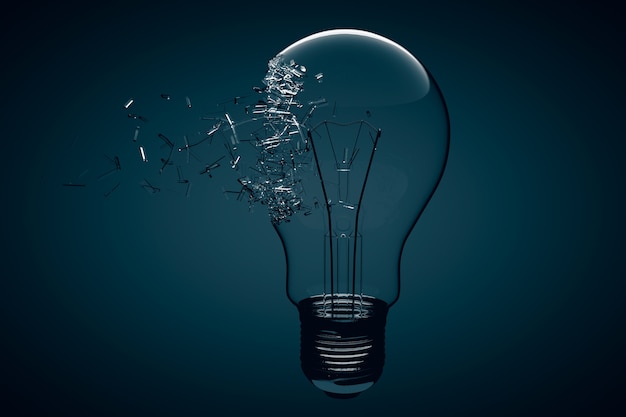 Idea Concept. Light Bulb Exploding on a dark blue background