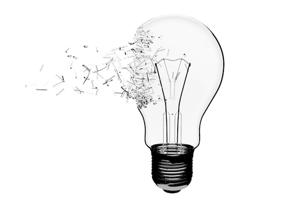 Photo idea concept. light bulb exploding on a white background