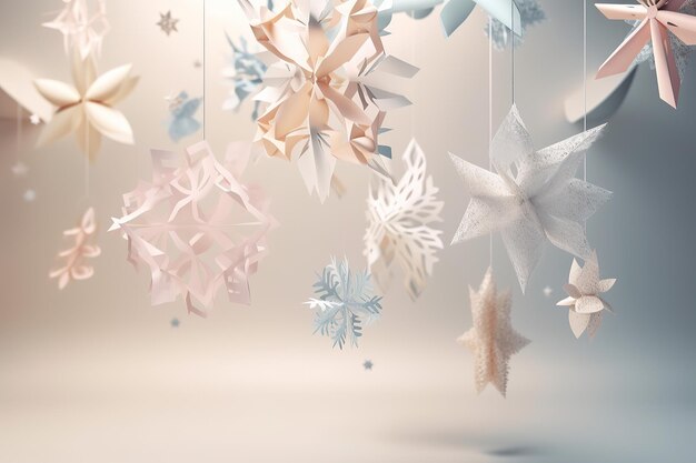 Idea craft decorations Colorful paper origami snowflakes for winter background Ai generative